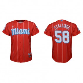 Youth Miami Marlins Jacob Stallings Red 2021 City Connect Replica Jersey