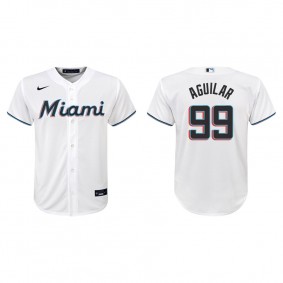 Youth Miami Marlins Jesus Aguilar White Replica Home Jersey