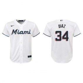 Youth Miami Marlins Lewin Diaz White Replica Home Jersey