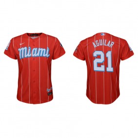 Youth Jesus Aguilar Miami Marlins Red 2021 City Connect Replica Jersey
