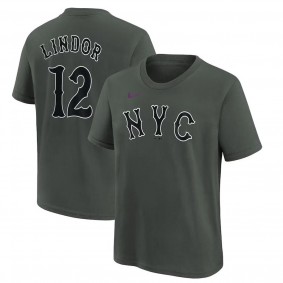 Youth New York Mets Francisco Lindor Charcoal 2024 City Connect Name & Number T-Shirt