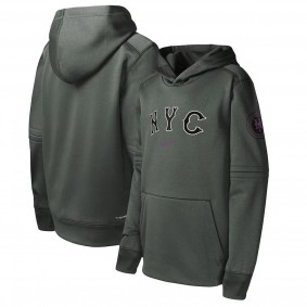 Youth New York Mets Graphite 2024 City Connect Practice Graphic Performance Pullover Hoodie