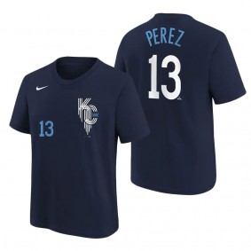 Youth Kansas City Royals Salvador Perez Nike Navy 2022 City Connect Name & Number T-Shirt