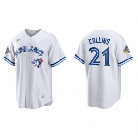 Zack Collins Toronto Blue Jays White 1992 World Series Patch 30th Anniversary Cooperstown Collection Jersey