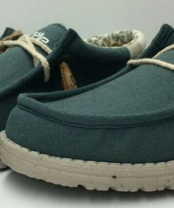 Hey Dude Wally Linen Natural Teal Casual Lightweight Slip On Men's Shoes Comfort