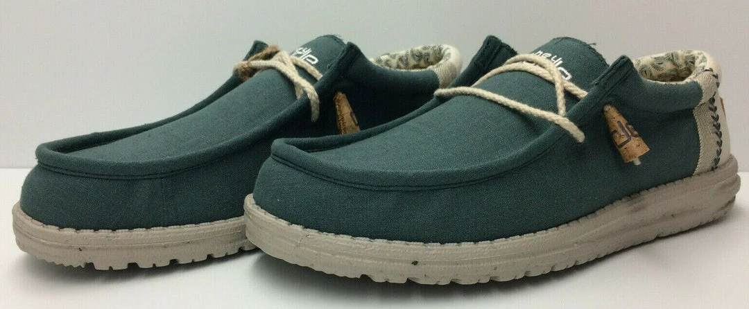 Hey Dude Wally Linen Natural Teal Casual Lightweight Slip On Men's Shoes Comfort 2 Hey Dude Wally Linen Natural Teal Casual Lightweight Slip On Men's Shoes Comfort