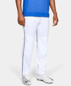 Under Armour Men's White W/ Blue Piped UA Utility Relaxed Fit Baseball Pants