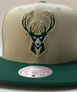 Milwaukee Bucks Mitchell & Ness NBA Snapback Hat 2Tone Flat Brim Adjustable Cap