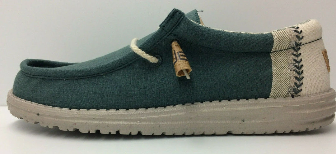 Hey Dude Wally Linen Natural Teal Casual Lightweight Slip On Men's Shoes Comfort 3 Hey Dude Wally Linen Natural Teal Casual Lightweight Slip On Men's Shoes Comfort