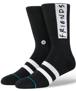 Stance X Friends Logo The First One Black Crew Socks Large Men's 9-13