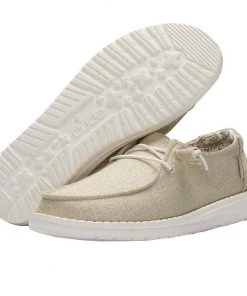Hey Dude Wendy Stretch Sparkling Beige Lightweight Slip On Casual Women's Shoes