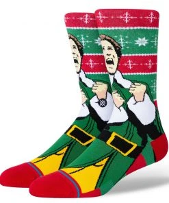 Elf Buddy Cold Outside Christmas Sweater Stance Crew Socks Large Men's 9-13