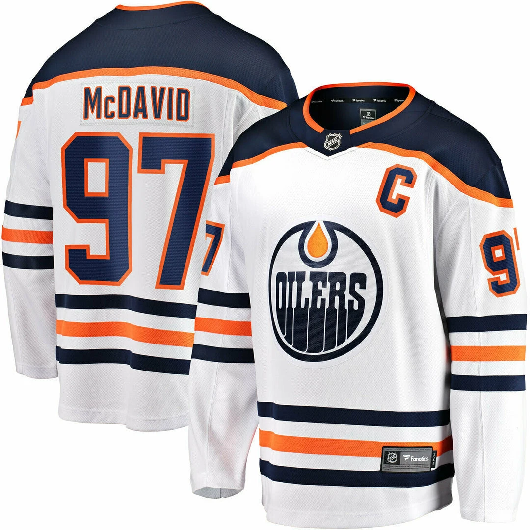 Fanatics Connor McDavid Edmonton Oilers Fantics NHL Hockey Jersey Men's White Away 1 Fanatics Connor McDavid Edmonton Oilers Fantics NHL Hockey Jersey Men's White Away