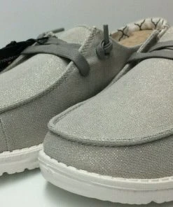 Hey Dude Wendy Canvas Hey Dude Shoes Hey Dude Wendy Sparkling Pearl Grey Women's Lightweight Slip On Casual Shoes