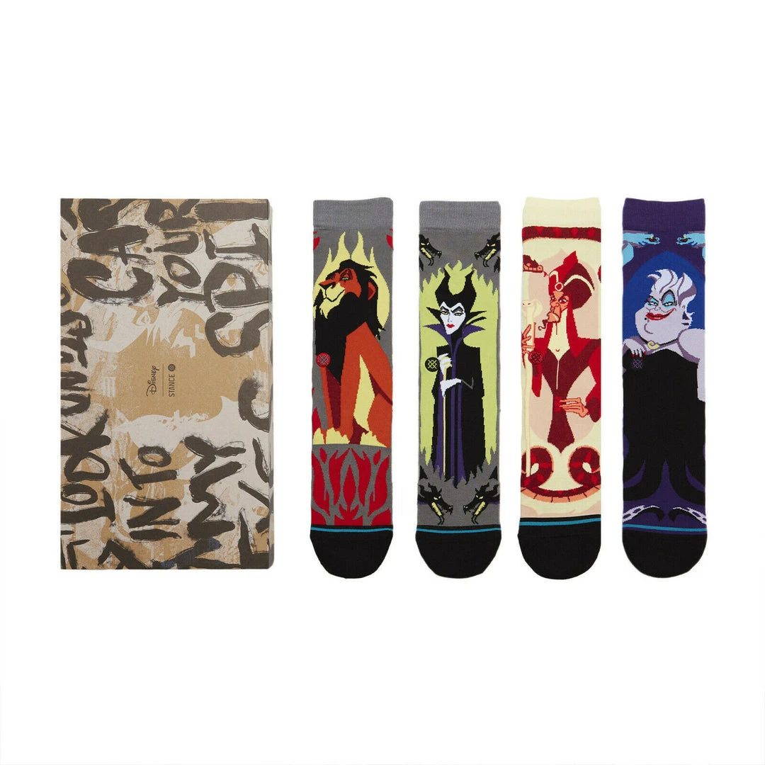 Stance X Disney Villains Box Set Scar Maleficent Jafar Ursula Crew Socks L Men's 1 Stance X Disney Villains Box Set Scar Maleficent Jafar Ursula Crew Socks L Men's