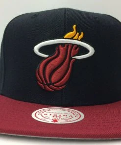 Miami Heat Mitchell & Ness NBA Snapback Hat Heat Logo Cap 2 Tone Flat Brim