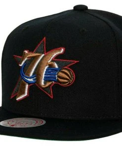 Philadelphia 76ers Mitchell & Ness NBA Snapback Hat Black Hardwood Cap Sixers