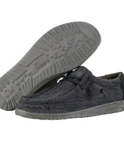 Hey Dude Wally Woven Carbone Men's Shoes Comfortable Lightweight Slip On Casual Hey Dude Shoes