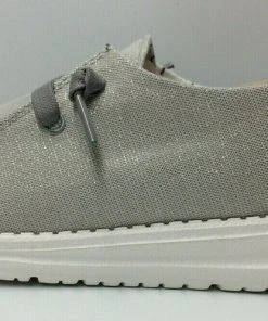 Hey Dude Wendy Canvas Hey Dude Shoes Hey Dude Wendy Sparkling Pearl Grey Women's Lightweight Slip On Casual Shoes