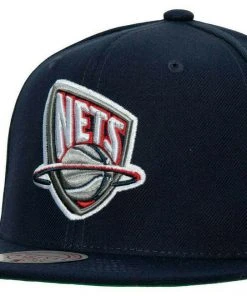 New Jersey Nets Mitchell & Ness NBA Snapback Hat Navy Hardwood Cap Brooklyn