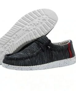 Hey Dude Shoes Hey Dude Wally Stretch Fleece Black Brick Men's Shoes Lightweight Slip On Casual