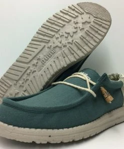 Hey Dude Wally Linen Natural Teal Casual Lightweight Slip On Men's Shoes Comfort