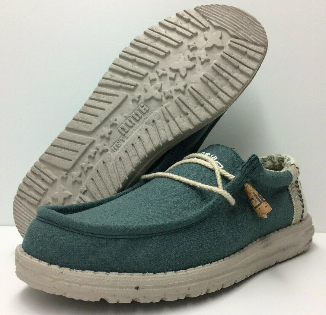 Hey Dude Wally Linen Natural Teal Casual Lightweight Slip On Men's Shoes Comfort 1 Hey Dude Wally Linen Natural Teal Casual Lightweight Slip On Men's Shoes Comfort