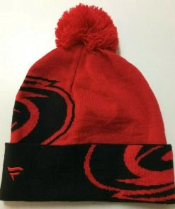 2022 Carolina Hurricanes Fanatics NHL Big Logo Pom Red Knit Hat Stocking Cap