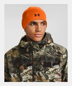 Under Armour Men's UA Fleece Storm Beanie Stocking Cap Blaze Orange Hunting Hat