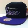 Phoenix Suns Mitchell & Ness NBA Snapback Hat Script Logo Cap Black Hardwood