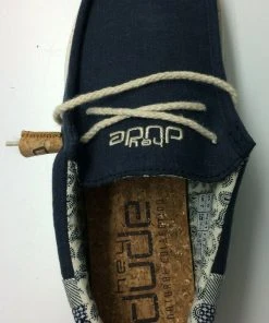 Hey Dude Wally Linen Natural Navy Casual Lightweight Comfort Slip On Men's Shoes Hey Dude Shoes