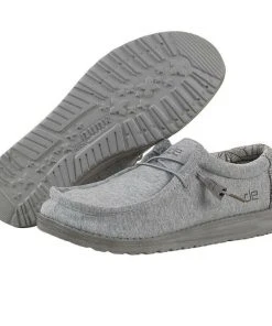 Hey Dude Wally Stretch Fleece Grey Men's Shoes Lightweight Slip On Casual Shoes Hey Dude Shoes