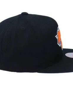 New York Knicks Mitchell & Ness NBA Snapback Hat Black Flat Brim Adjustable Cap