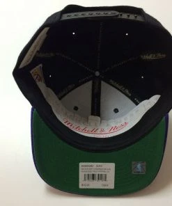 Phoenix Suns Mitchell & Ness NBA Snapback Hat Script Logo Cap Black Hardwood