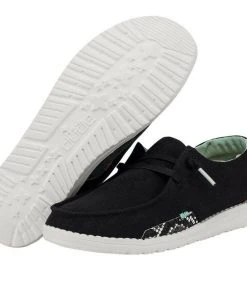 Hey Dude Wendy Snake Linen Black Lightweight Comfy Slip On Casual Women's Shoes Hey Dude Shoes