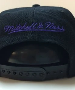 Phoenix Suns Mitchell & Ness NBA Snapback Hat Script Logo Cap Black Hardwood
