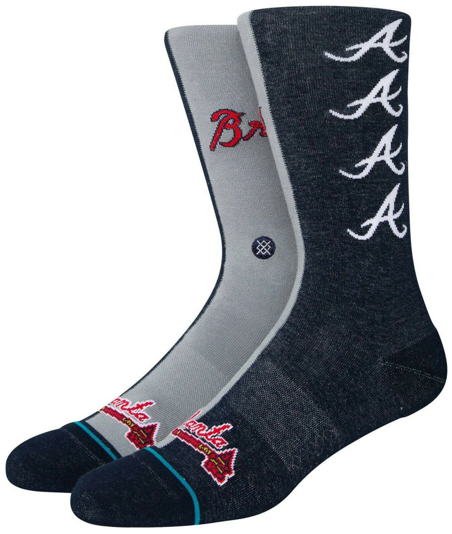 2022 Atlanta Braves A Stance MLB Split Crew Baseball Socks Large Men's 9-13 1 2022 Atlanta Braves A Stance MLB Split Crew Baseball Socks Large Men's 9-13