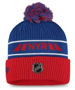 2021 New York Rangers Fanatics NHL Locker Room Pom Cuff Knit Hat Stocking Cap