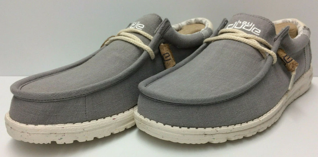 Hey Dude Wally Linen Natural Grey Casual Lightweight Comfort Slip On Men's Shoes 2 Hey Dude Wally Linen Natural Grey Casual Lightweight Comfort Slip On Men's Shoes