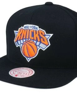 New York Knicks Mitchell & Ness NBA Snapback Hat Black Flat Brim Adjustable Cap