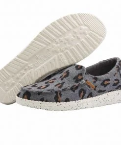 Hey Dude Wendy Misty Charcoal Cheetah Women's Lightweight Slip On Casual Shoe Hey Dude Shoes