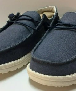 Hey Dude Wendy Chambray Navy White Women's Lightweight Shoes Slip On Casual Hey Dude Shoes