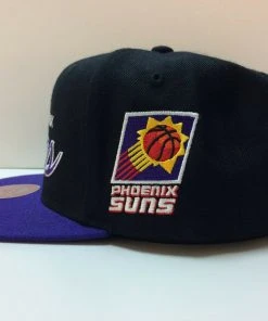 Phoenix Suns Mitchell & Ness NBA Snapback Hat Script Logo Cap Black Hardwood