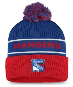 2021 New York Rangers Fanatics NHL Locker Room Pom Cuff Knit Hat Stocking Cap