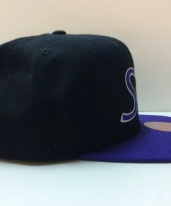 Phoenix Suns Mitchell & Ness NBA Snapback Hat Script Logo Cap Black Hardwood