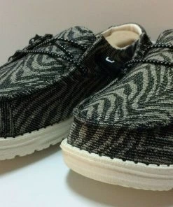 Hey Dude Wendy Jungle Hey Dude Shoes Hey Dude Wendy Woven Zebra Black Stripe Lightweight Casual Slip On Women's Shoes