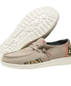 Hey Dude Shoes Hey Dude Wendy Snake Linen Coffee Women's Lightweight Comfy Shoes Slip On Casual