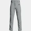 Under Armour Boy's Grey UA Utility Open Bottom Relaxed Fit Youth Baseball Pants