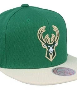 Milwaukee Bucks Mitchell & Ness NBA Snapback Hat 2Tone Flat Brim Adjustable Cap