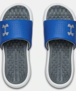 Under Armour Boys UA Playmaker Fixed Strap Slides Sandals Black, Green, White